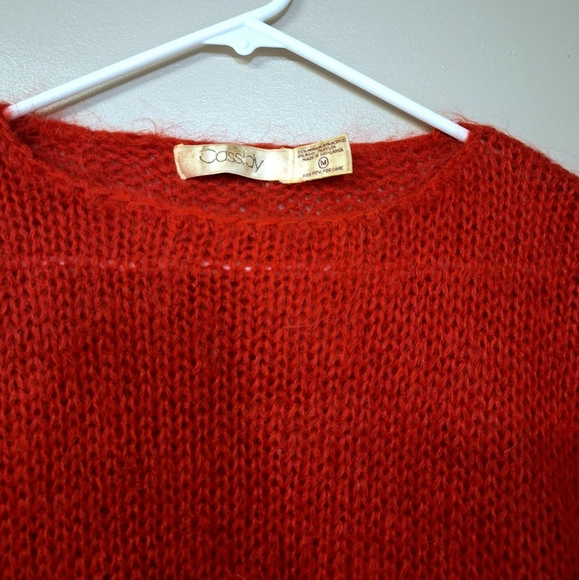 Vintage Cassidy Mohair Blend Cap Sleeve Oversize Crochet Knit Sweater Y2K Red - Picture 4 of 13